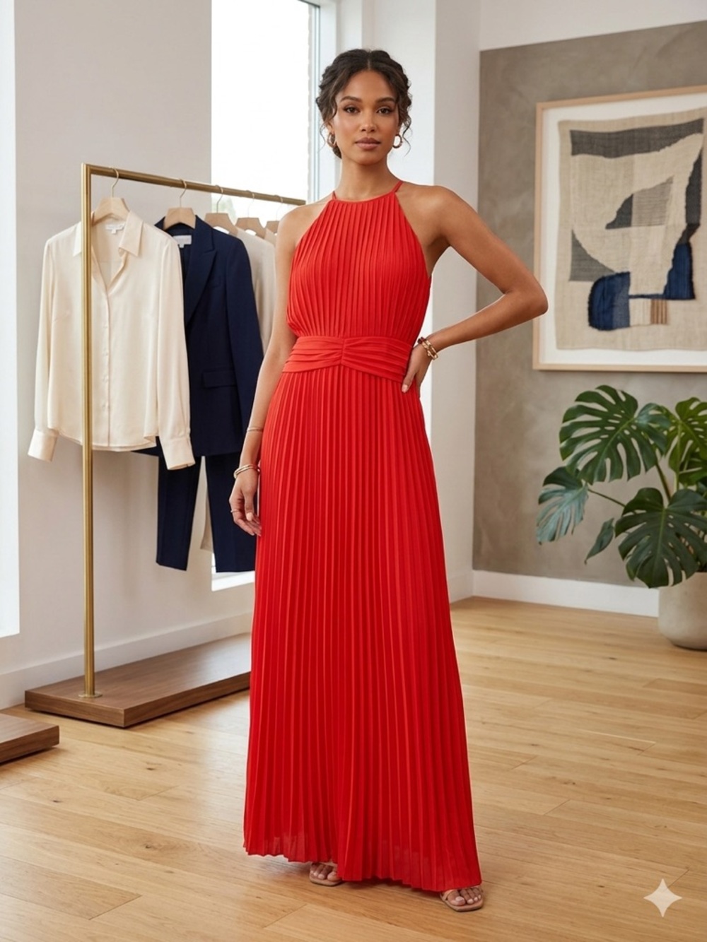 TFNC London Red Pleated Halter Maxi Dress - Size 22